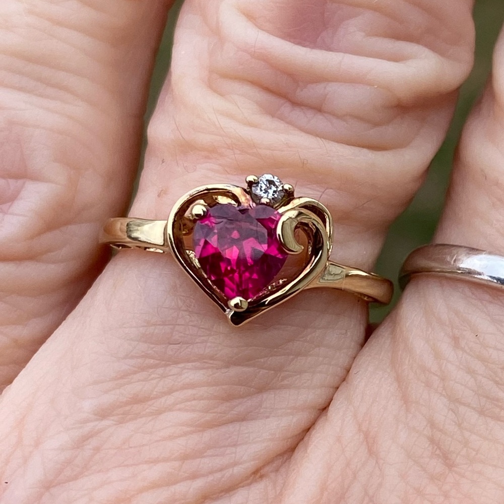 SOLD 💲Ruby heart ring 14k gold over .925 Sterling Silver size 7 new - Picture 1 of 12